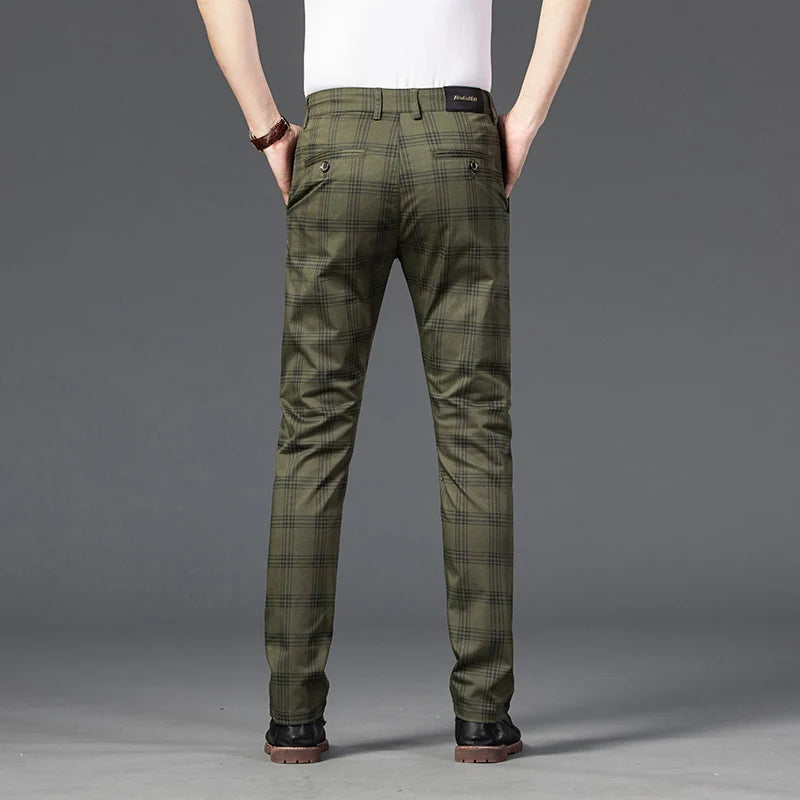 Men's Stretch Fabric Slim Fit Trousers | Tailored Bold Plaid Design