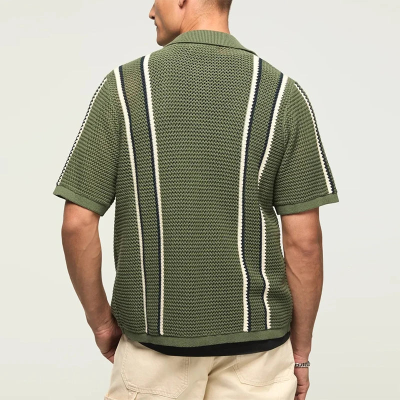 Men's Striped Crochet Knitted Shirt | Lightweight Vintage Summer Style