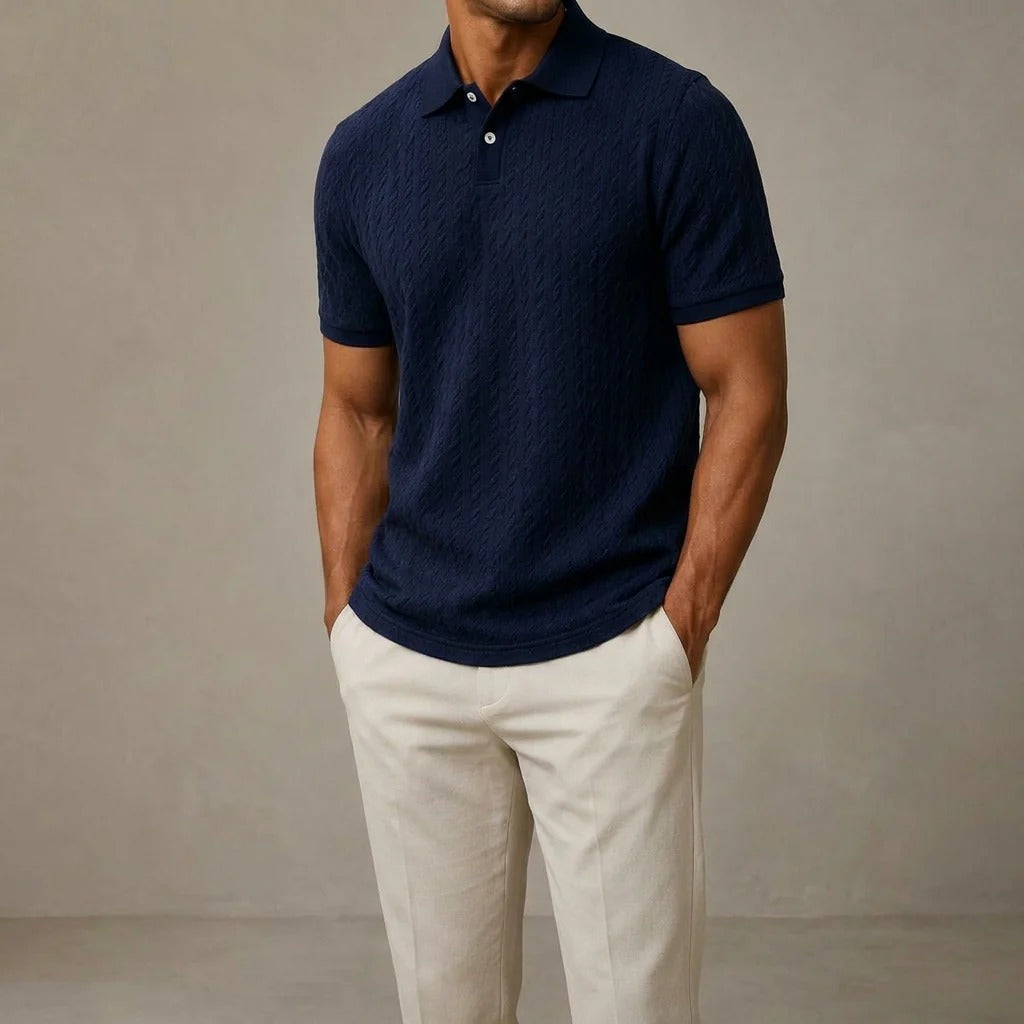 Men's Textured Cable-Knit Polo Shirt | Refined Classic Layering Essential