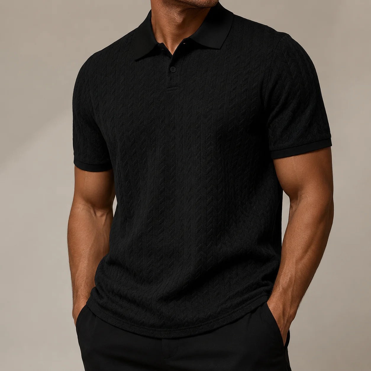 Men's Textured Cable-Knit Polo Shirt | Refined Classic Layering Essential