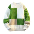 Men's Thick Knit Sweater | Bold Plaid Patchwork Design for Winter Style