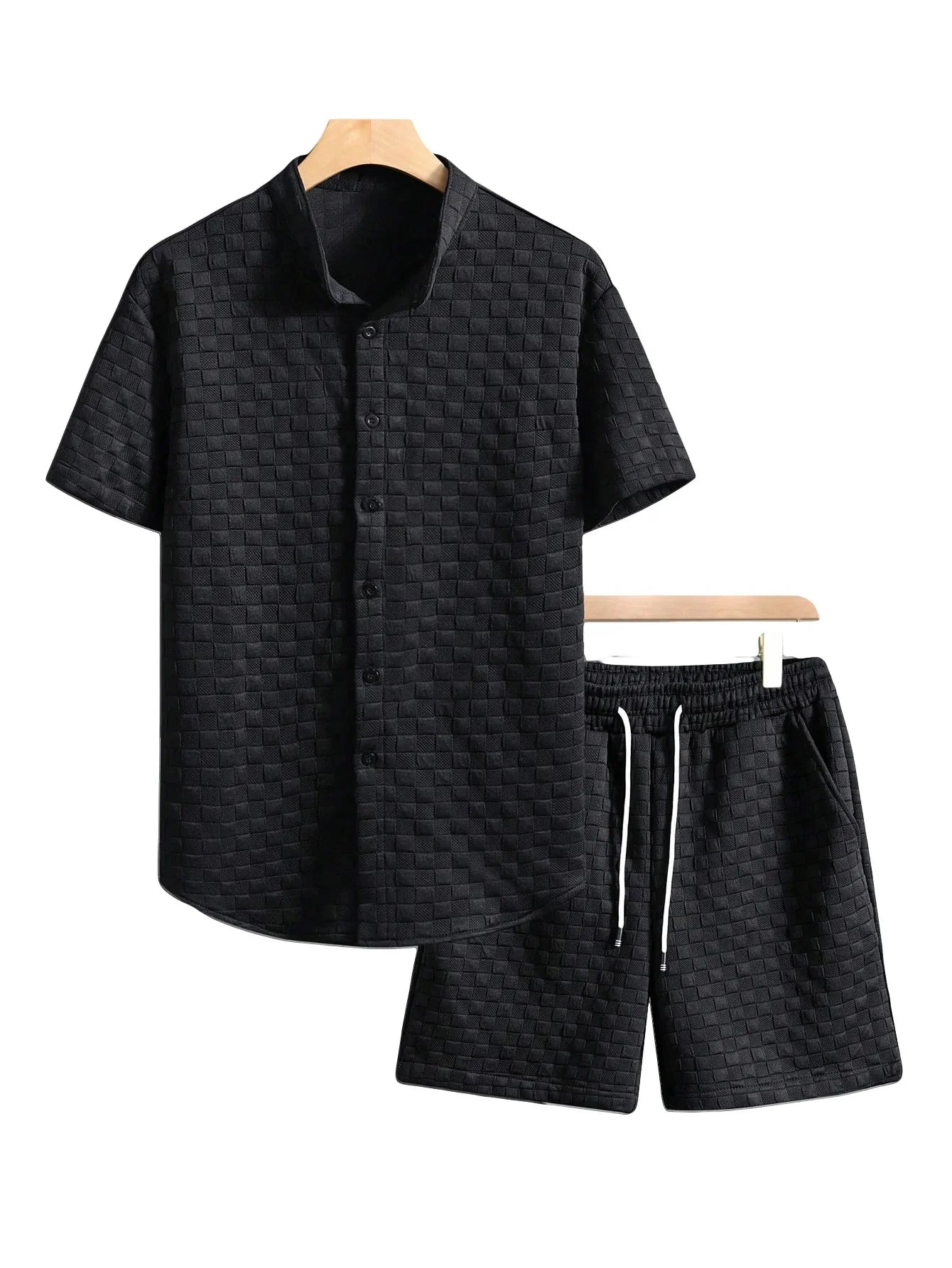 Men's Waffle Fabric Short Sleeve Shirt and Shorts Set | Lightweight Breathable Summer Comfort