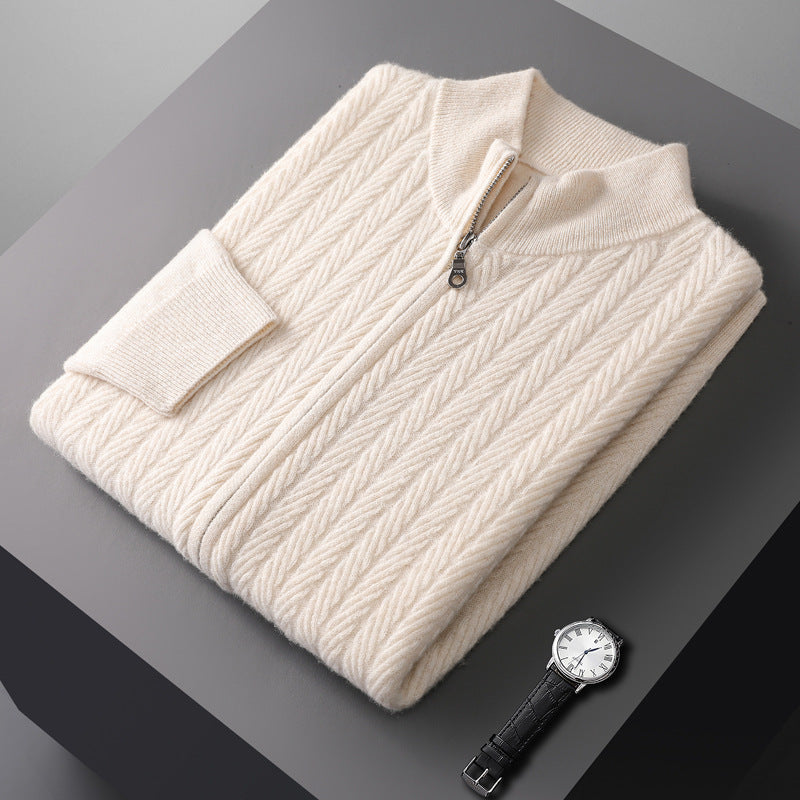 Men's Wool Knit Full-Zip Sweater | Refined Transitional Elegance Design