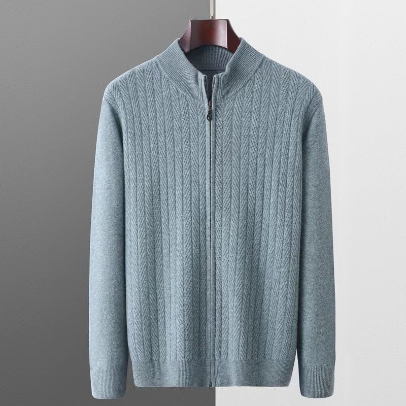 Men's Wool Knit Full-Zip Sweater | Refined Transitional Elegance Design