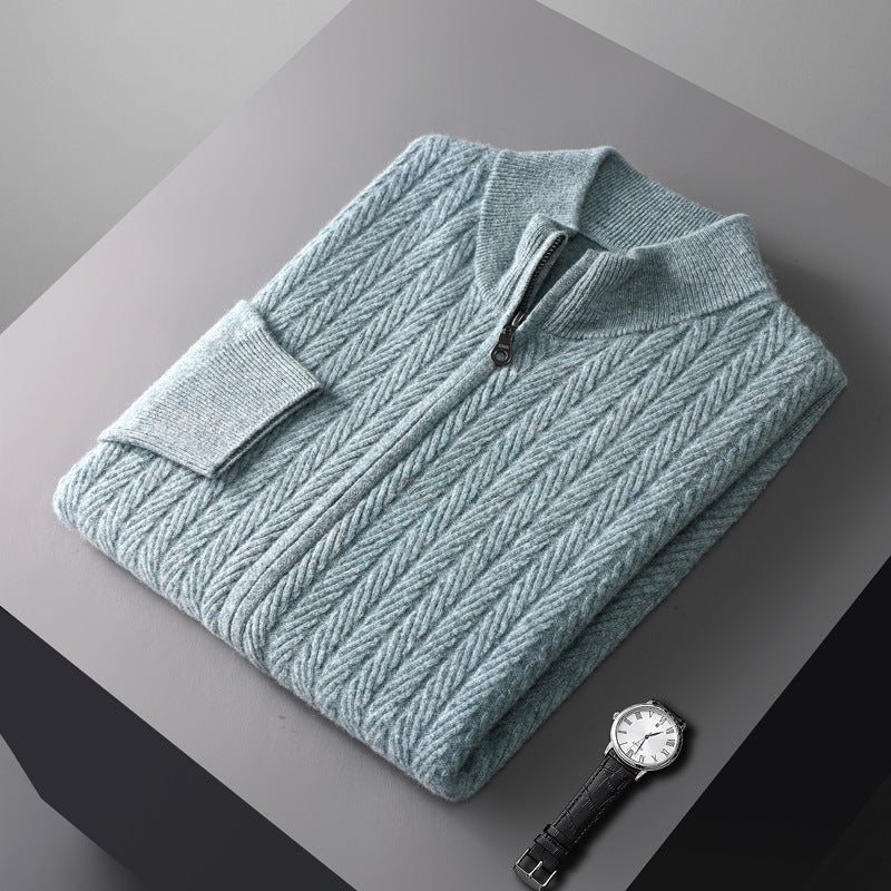 Men's Wool Knit Full-Zip Sweater | Refined Transitional Elegance Design
