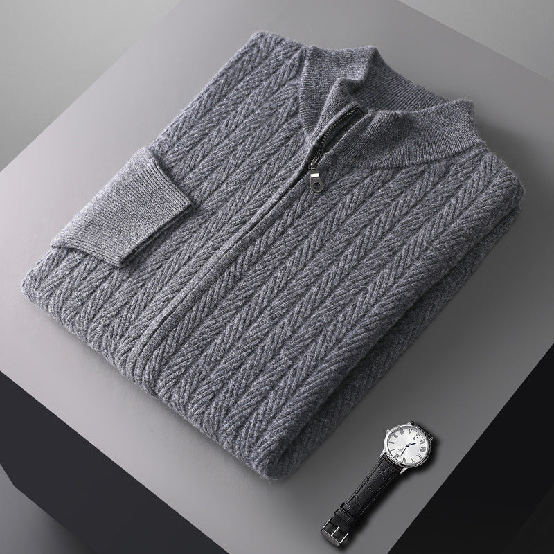 Men's Wool Knit Full-Zip Sweater | Refined Transitional Elegance Design
