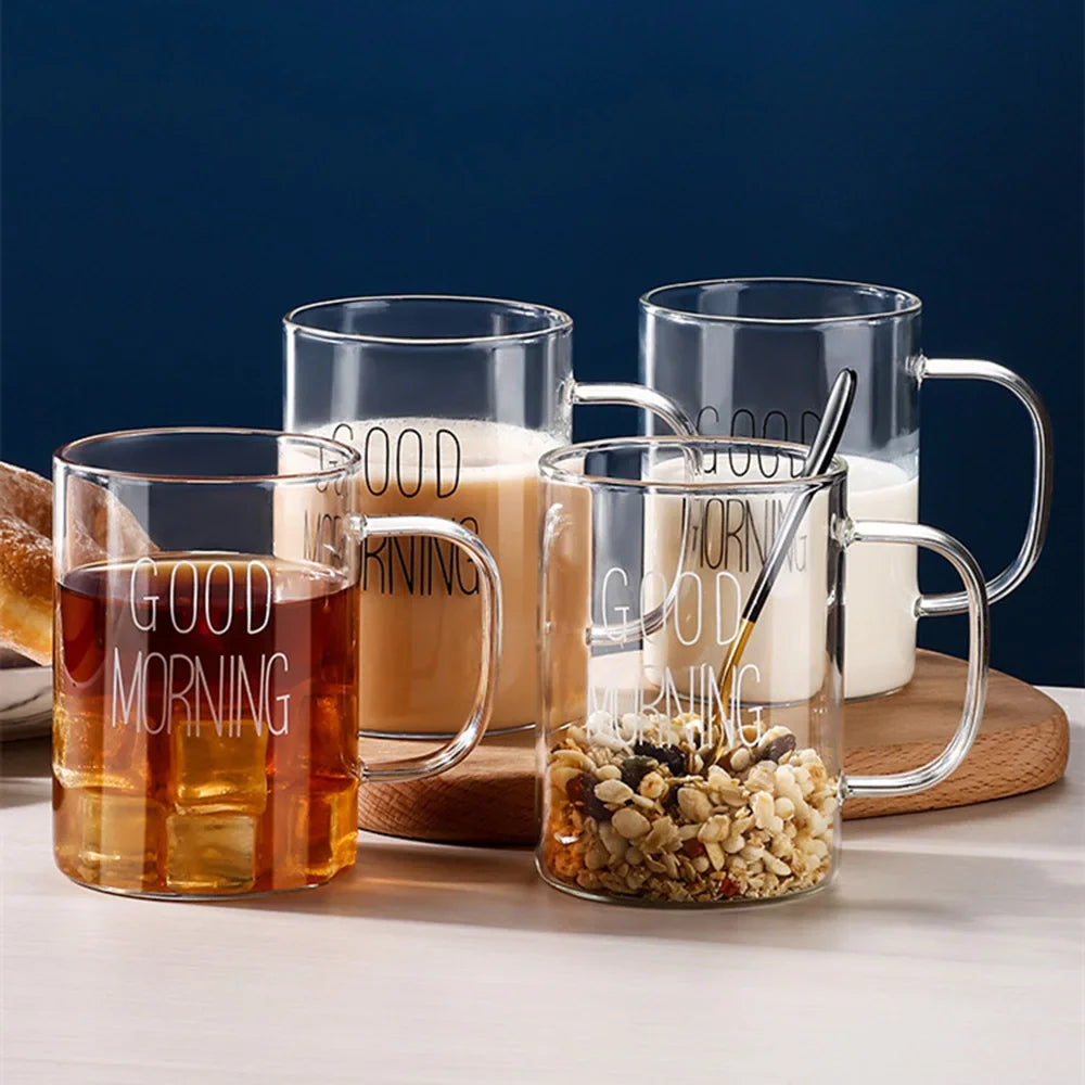 Morning Bliss | Glass Coffee Mug with Large Opening | Easy to Clean for Energizing Breakfasts
