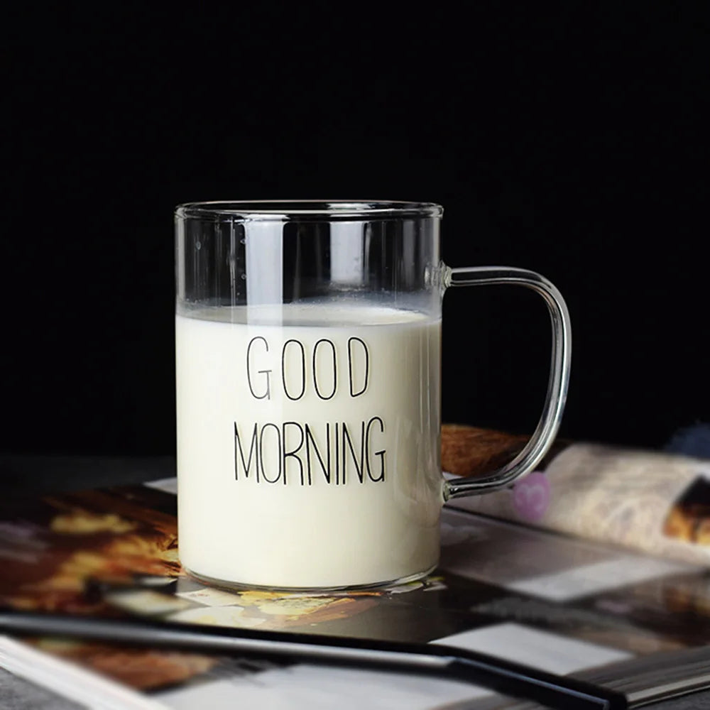 Morning Bliss | Glass Coffee Mug with Large Opening | Easy to Clean for Energizing Breakfasts