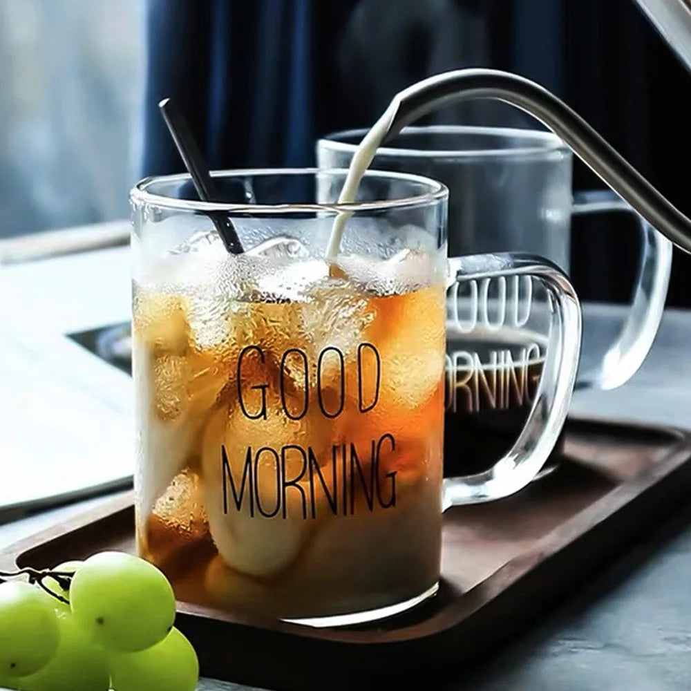 Morning Bliss | Glass Coffee Mug with Large Opening | Easy to Clean for Energizing Breakfasts