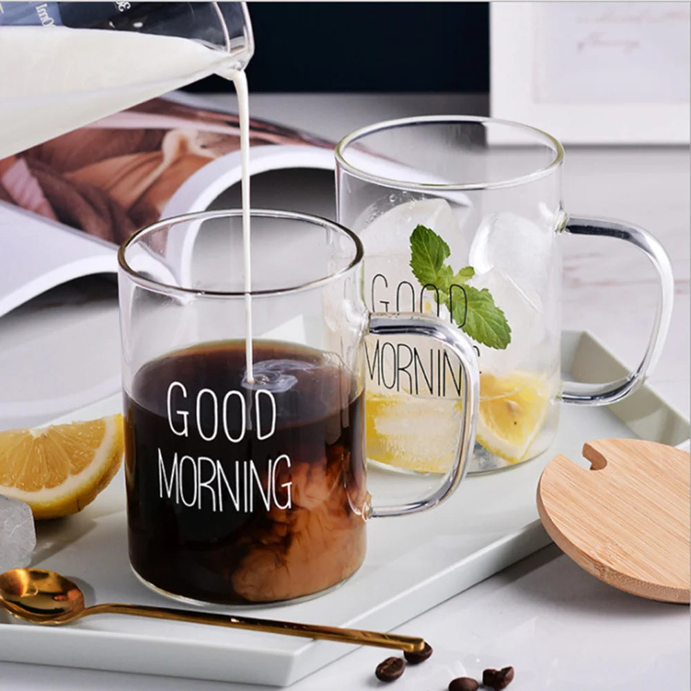 Morning Bliss | Glass Coffee Mug with Large Opening | Easy to Clean for Energizing Breakfasts