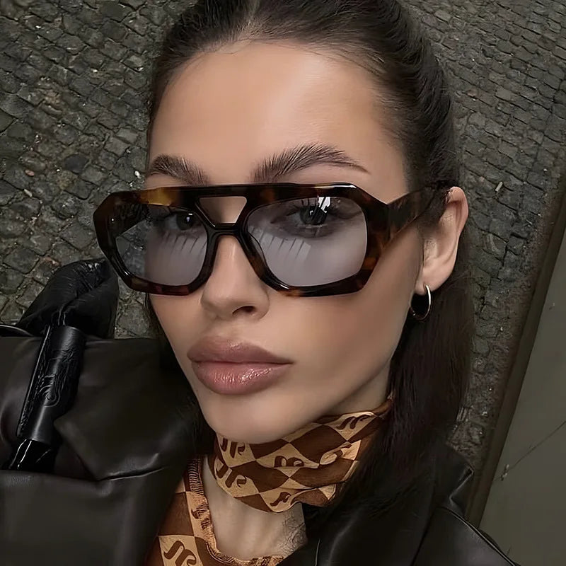 Hiking New Double Bridge Design Women Anti Light Glasses Fashion Leopard Pattern Design Glasses High Quality Outdoor Sunscreen