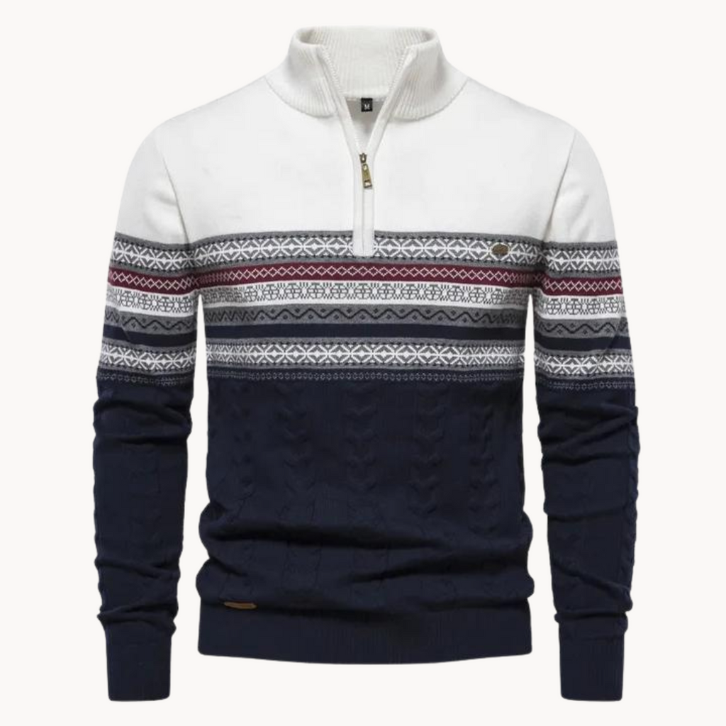 Men's Cozy Cotton Blend Pullover | Elegant Two-Tone Zip Sweater