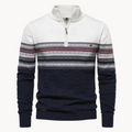 Men's Cozy Cotton Blend Pullover | Elegant Two-Tone Zip Sweater