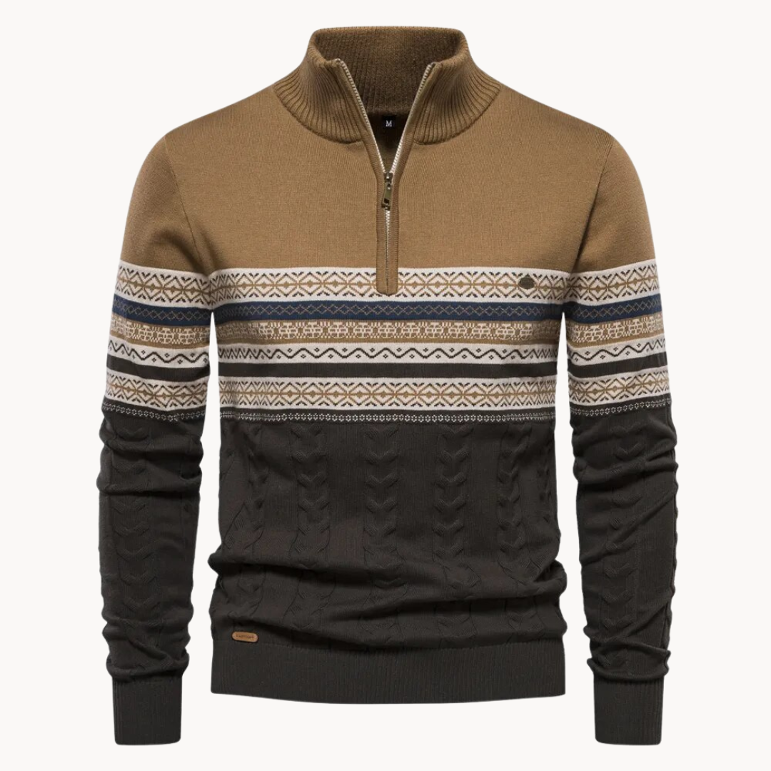 Men's Cozy Cotton Blend Pullover | Elegant Two-Tone Zip Sweater