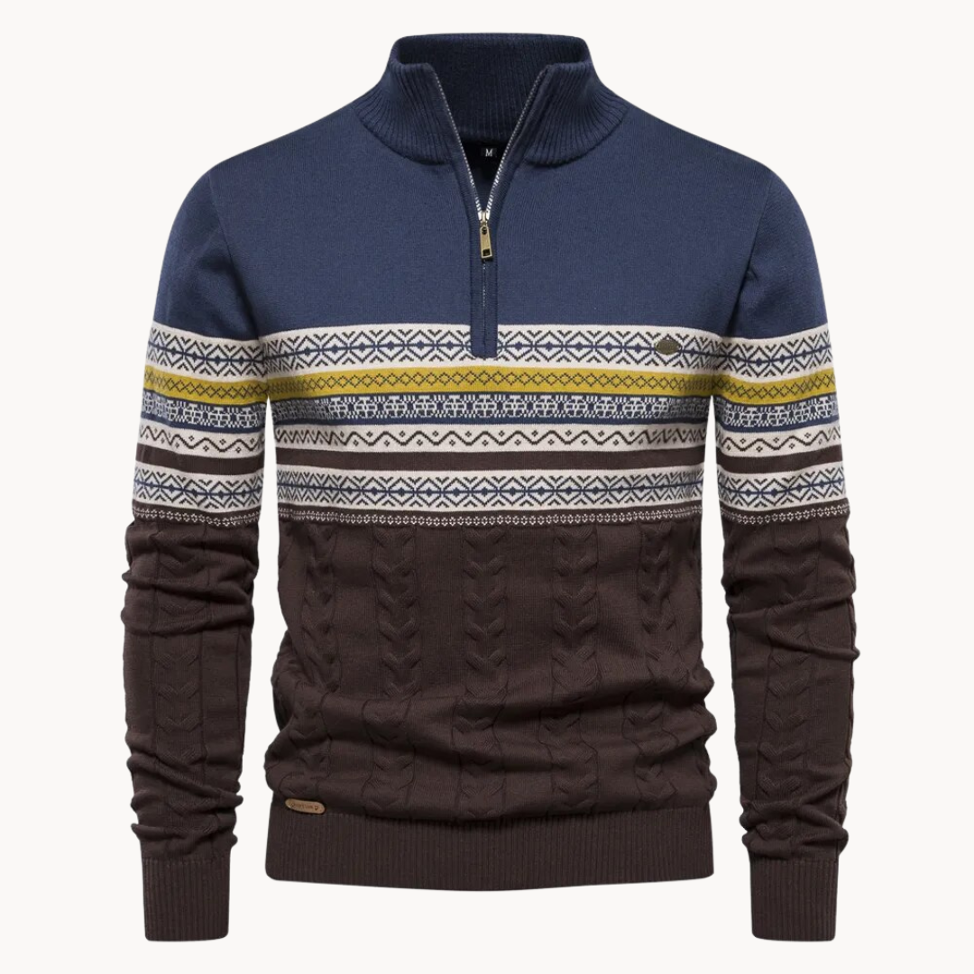 Men's Cozy Cotton Blend Pullover | Elegant Two-Tone Zip Sweater