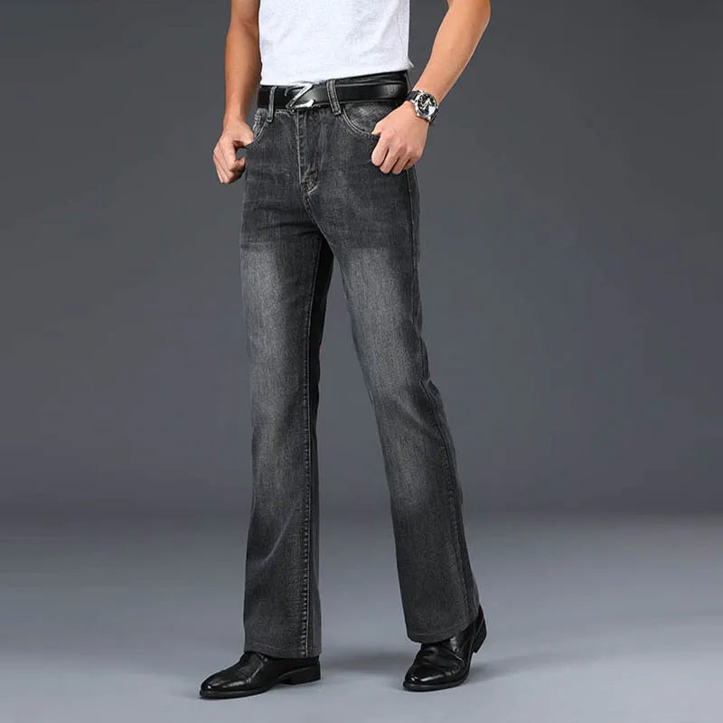 Men's Faded Black Cotton Blend Flared Jeans | Timeless Vintage Appeal