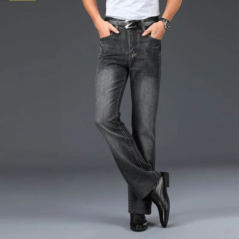 Men's Faded Black Cotton Blend Flared Jeans | Timeless Vintage Appeal