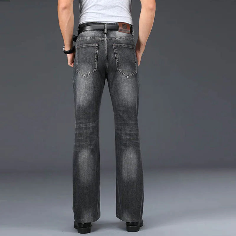 Men's Faded Black Cotton Blend Flared Jeans | Timeless Vintage Appeal