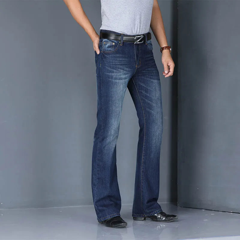 Men's Faded Black Cotton Blend Flared Jeans | Timeless Vintage Appeal