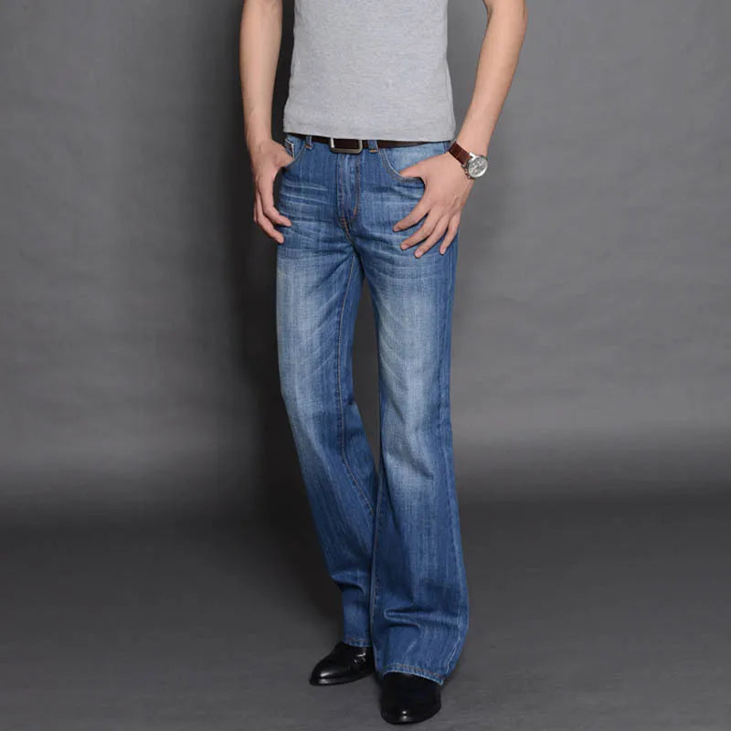 Men's Faded Black Cotton Blend Flared Jeans | Timeless Vintage Appeal